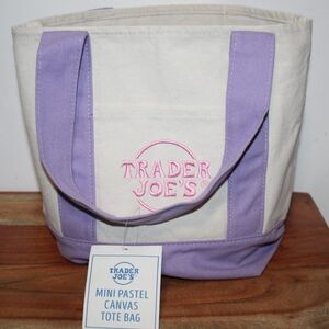 Trader Joe's Pastel Purple and Cream Canvas Tote